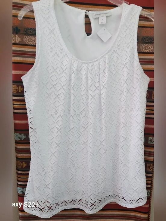 Christopher & Banks Tops - F75 Christopher & Banks Women’s White Sleeveless Lacy Lined Blouse